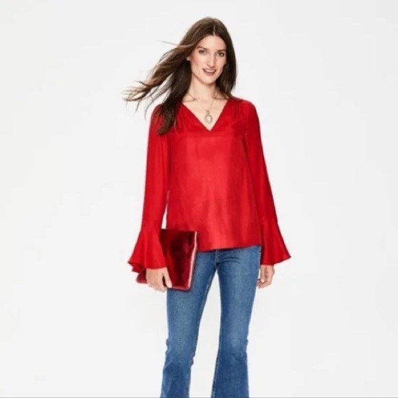 Boden red silk blend bell sleeve blouse sz 10 - Picture 1 of 7